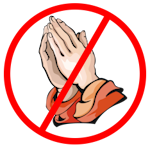 Praying hands with red circle